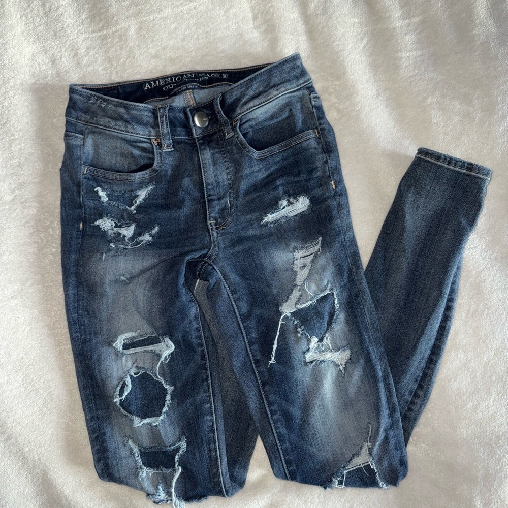 American Eagle Outfitters Distressed Blue Skinny Jeans